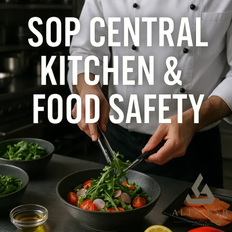 Panduan lengkap SOP Central Kitchen & Food Safety untuk bisnis F&B: kewajiban regulasi, prinsip HACCP/ISO, roadmap implementasi, KPI, dan strategi praktis.