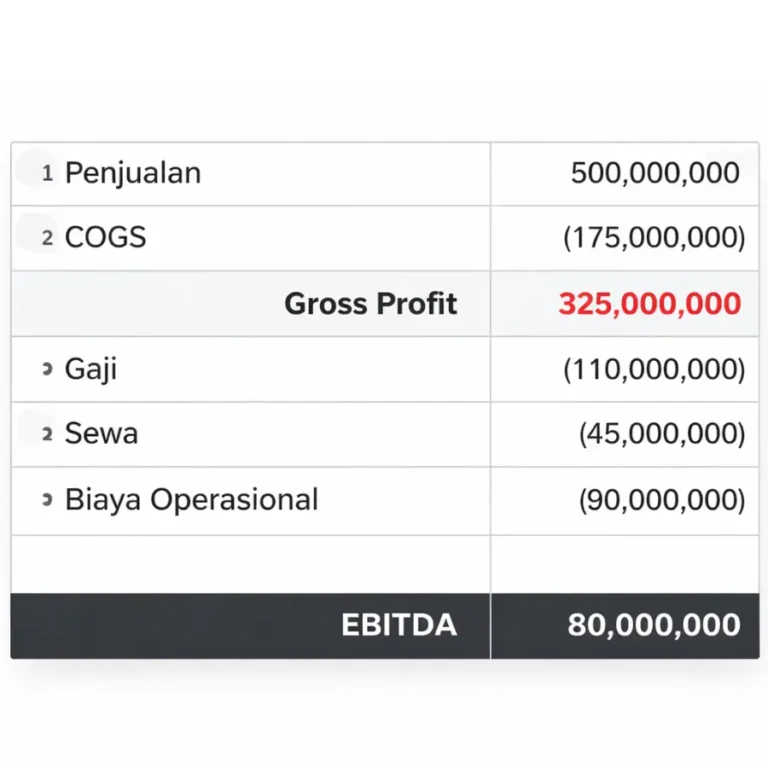 Bagan laporan laba rugi restoran untuk melihat hubungan penjualan, COGS, dan EBITDA.